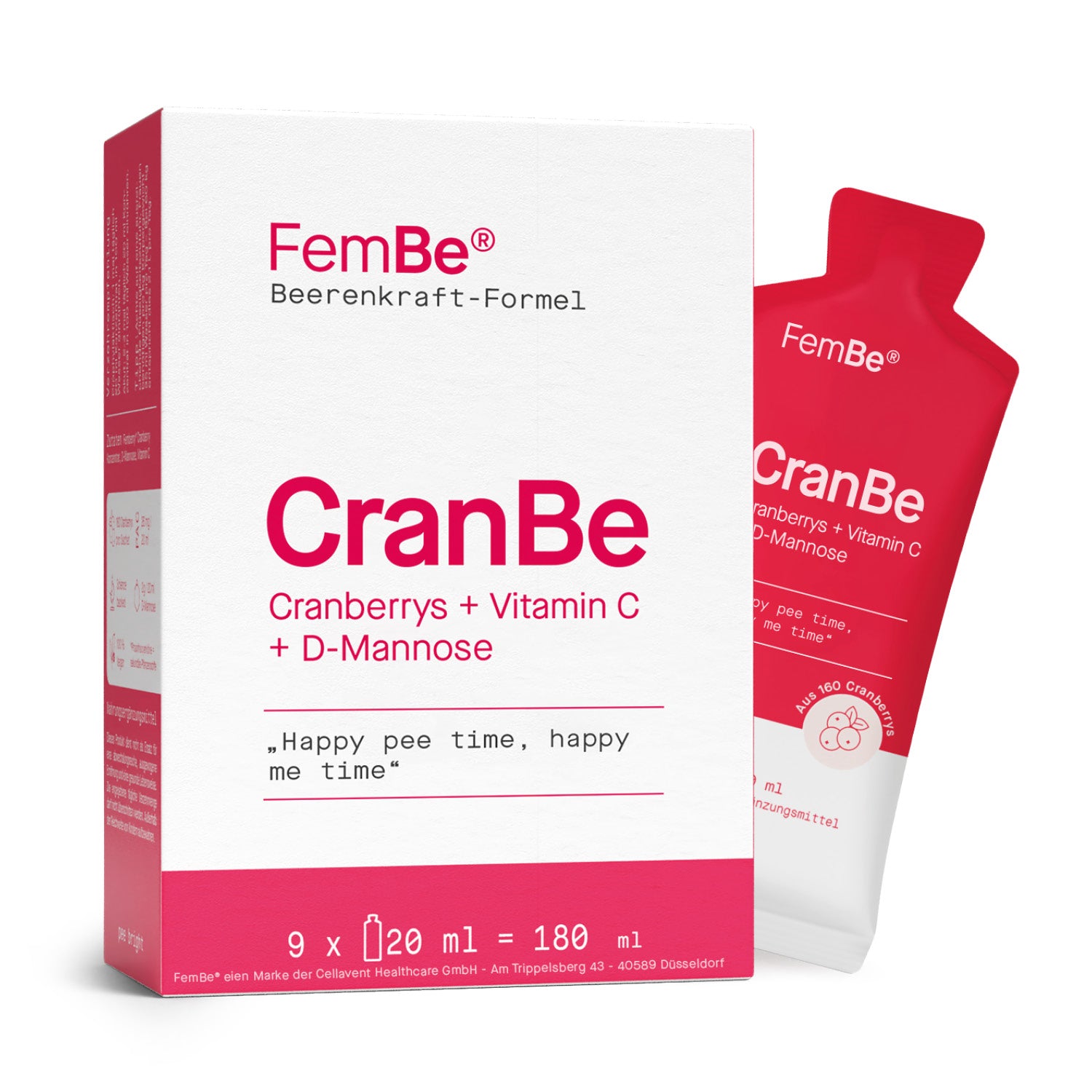 Umkarton und Sachet des Produkts CranBe von FemBe.