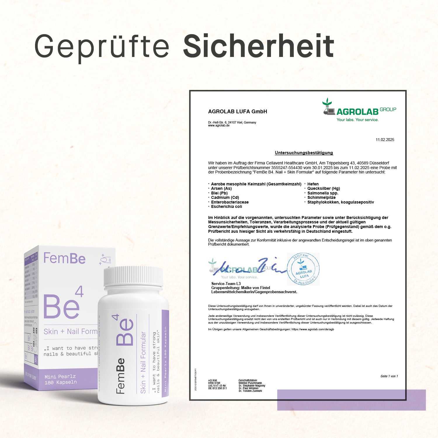 Haut &amp; Nägel Kapseln mit Biotin, Zink &amp; Carotinoide - Be4 FemBe - Cellavent Healthcare