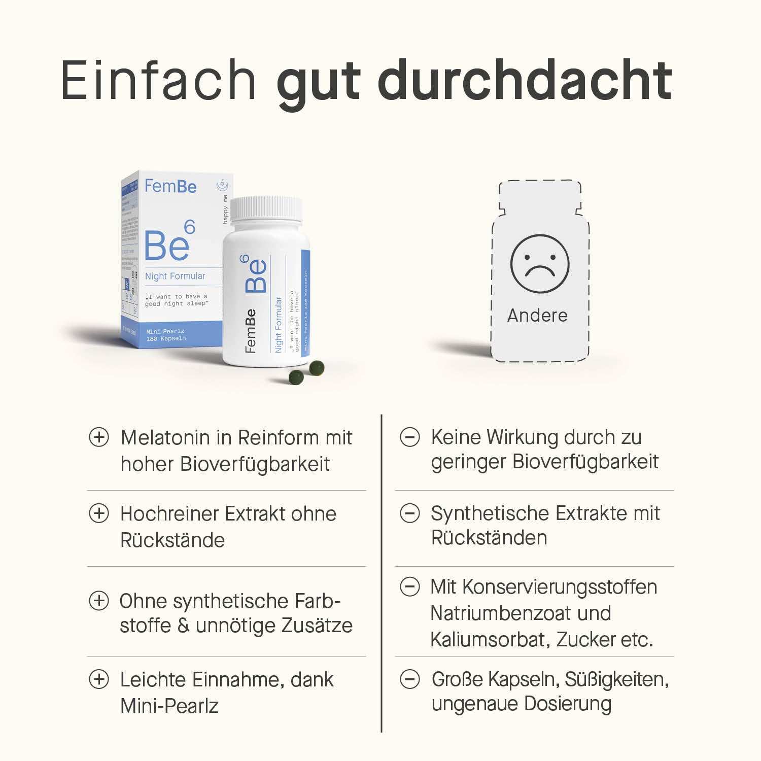 Natürliches Schlafmittel Melatonin &amp; Zitronenmelisse Kapseln - Be6 FemBe - Cellavent Healthcare