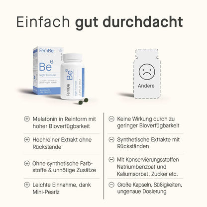 Natürliches Schlafmittel Melatonin &amp; Zitronenmelisse Kapseln - Be6 FemBe - Cellavent Healthcare